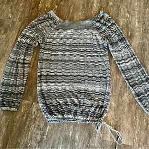 Maurices Black White Wavy Stripe Print Light Knit Sweater Tunic Top, Medium